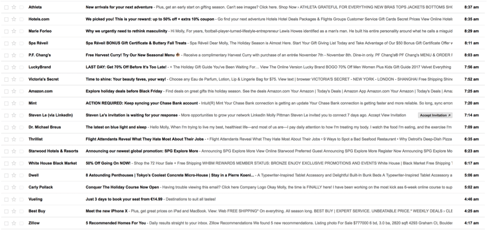 Example of full email inbox